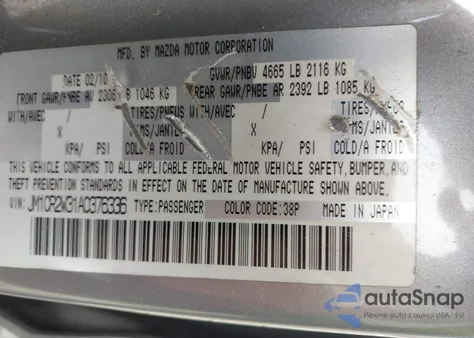 2010 Mazda Mazda5 Sport from USA, damaged, VIN JM1CR2W31A0376336